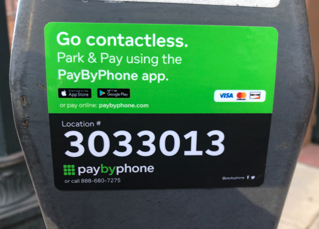 PayByPhone sticker on pay kiosk